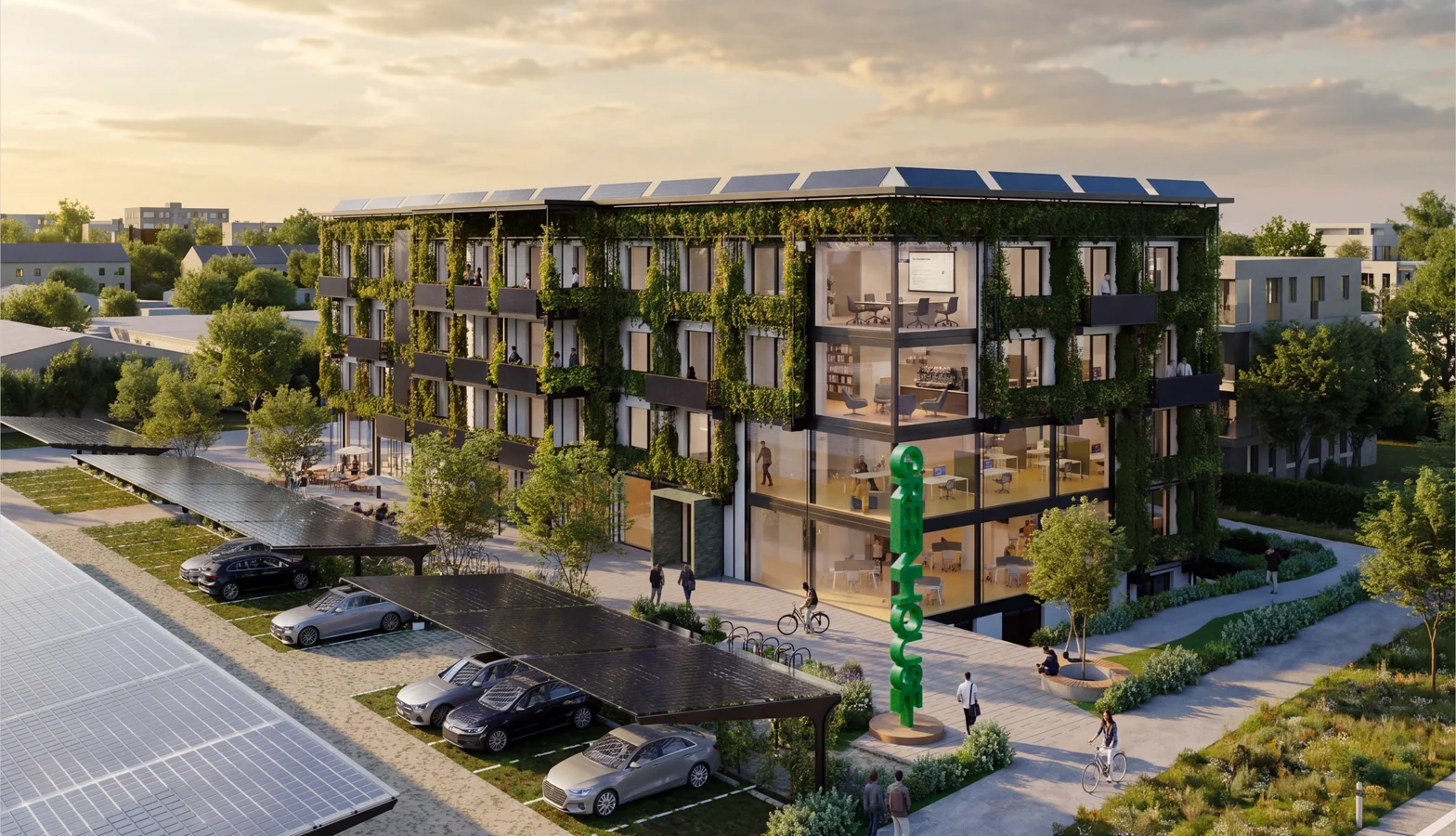 Visualisierung eines Gebäudes mit EXOSHELL-Fassade