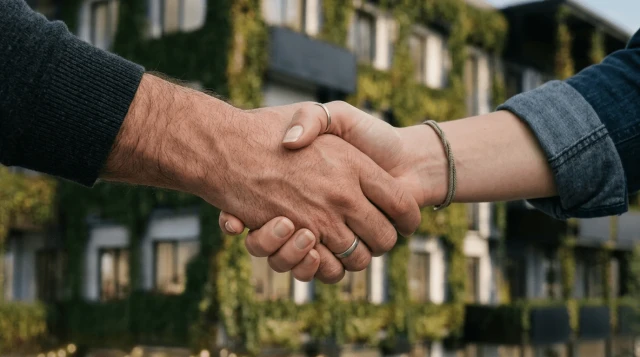 Zwei Hände, die sich einen Handschlag geben