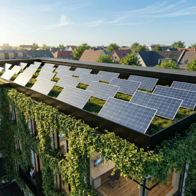 Dach voll mit Solarpaneelen